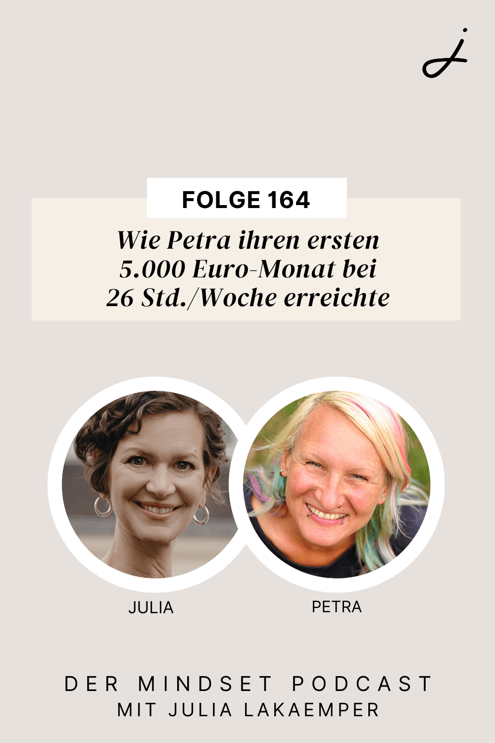 Pinterest Pin zum Podcast-Folge #"Wie Petra ihren ersten 5.000 Euro-Monat bei 26 Std./Woche erreichte"